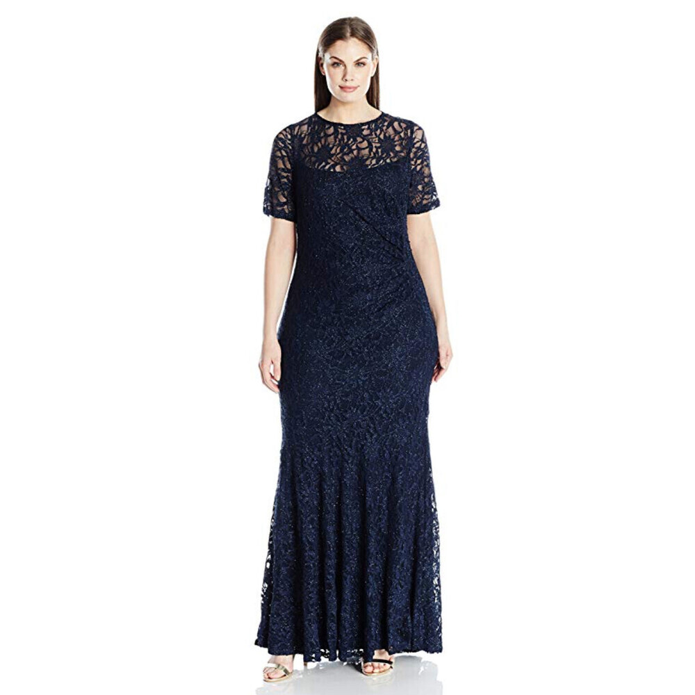 Decode 1.8 women Short Sleeve Lace Stretch Maxi Dress Gown In Navy Size 14W $347